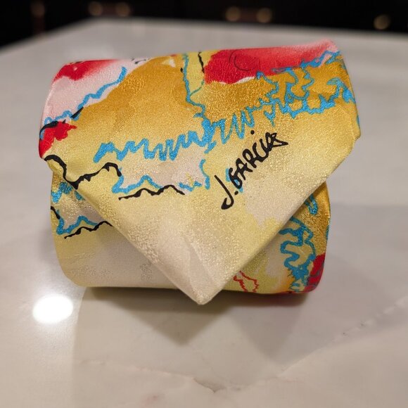 Cool Abstract Yellow and Red Jerry Garcia Men's Necktie - Picture 1 of 3